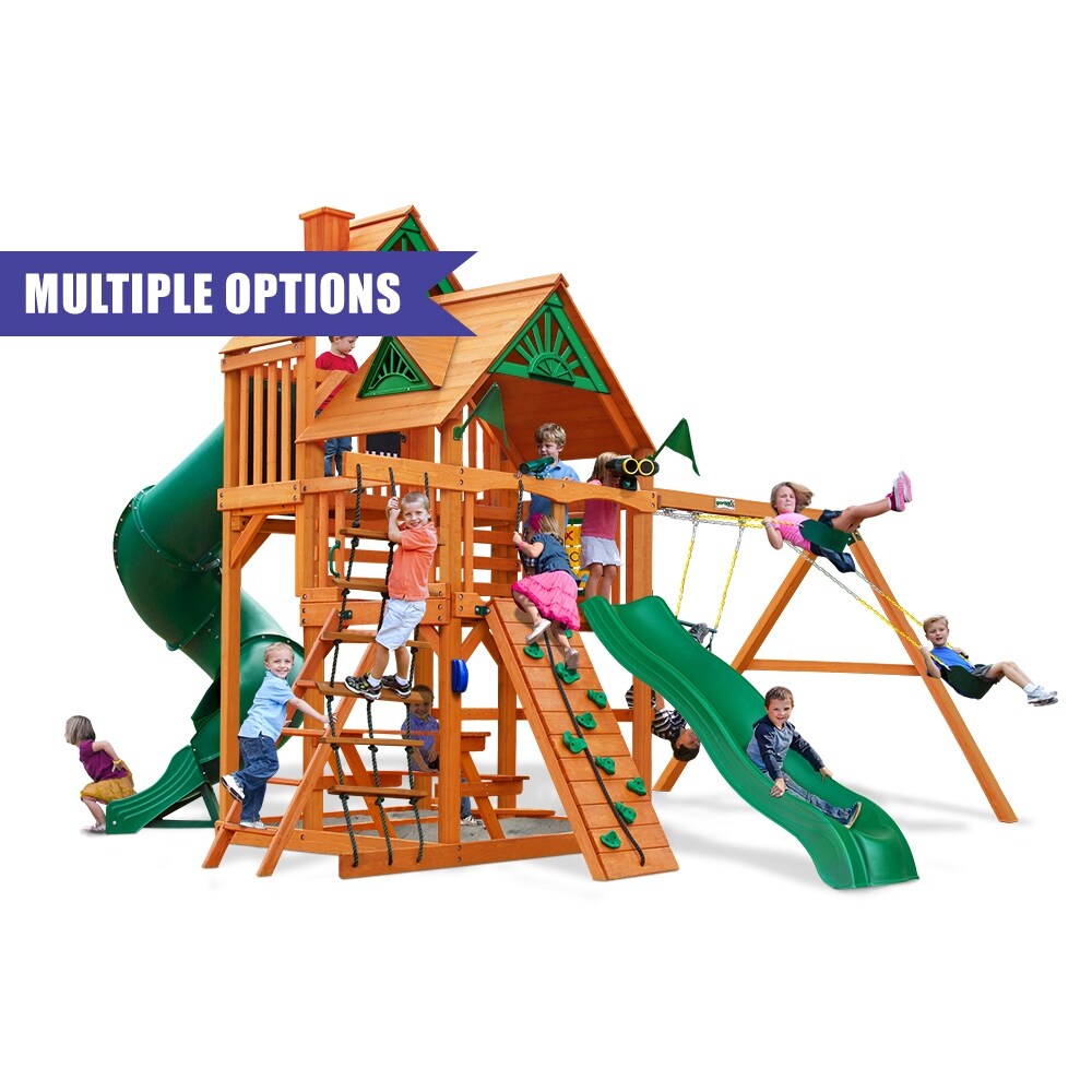 Gorilla Playsets Great Skye I Wooden Play Set with 2 Slides and Multiple Play Decks