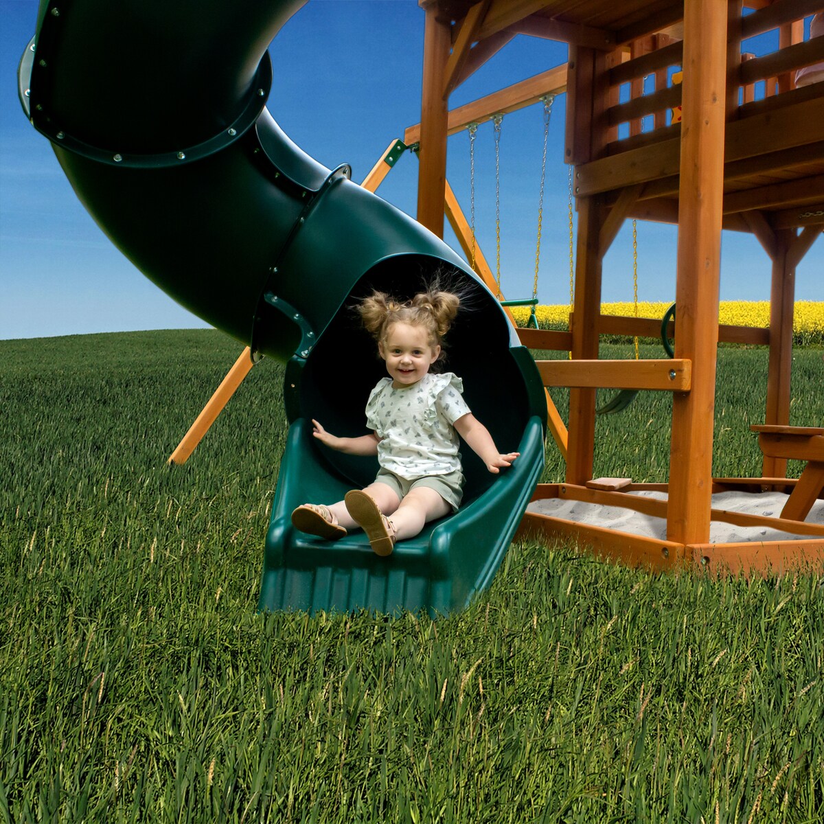 Gorilla Playsets Great Skye I Wooden Play Set with 2 Slides and Multiple Play Decks