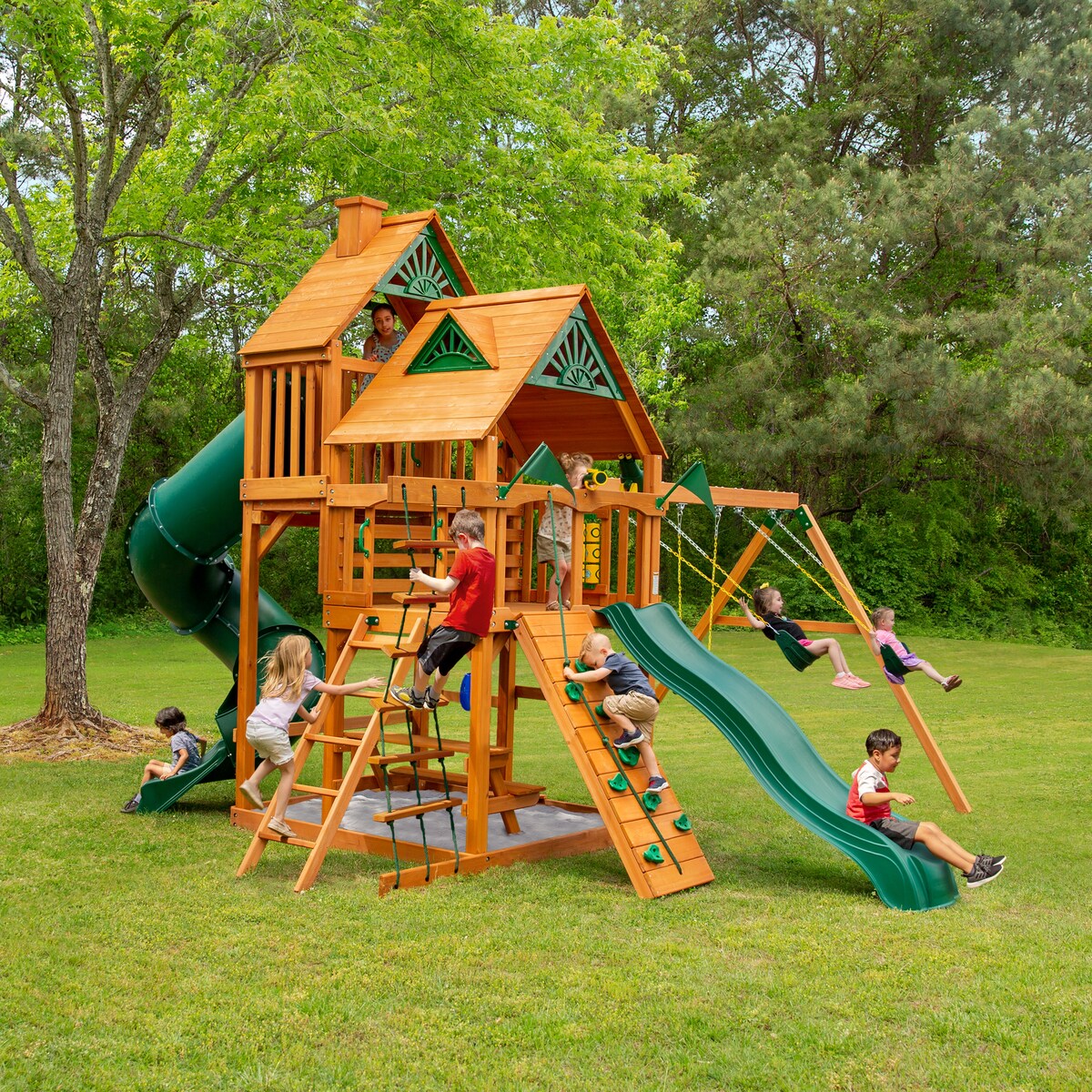 Gorilla Playsets Great Skye I Wooden Play Set with 2 Slides and Multiple Play Decks