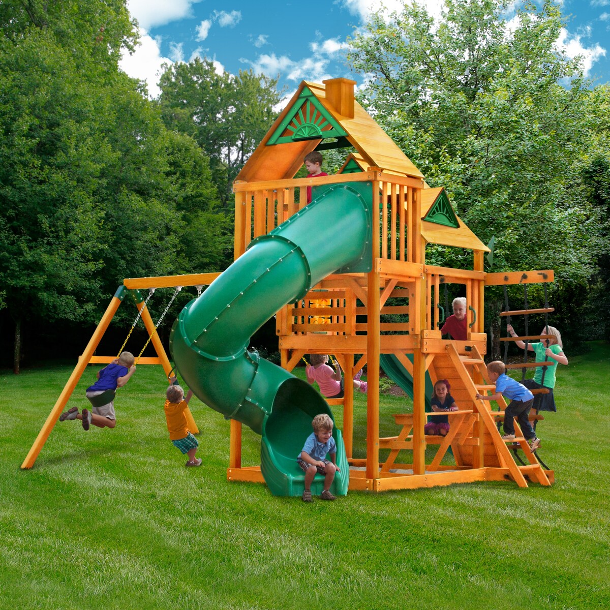 Gorilla Playsets Great Skye I Wooden Play Set with 2 Slides and Multiple Play Decks