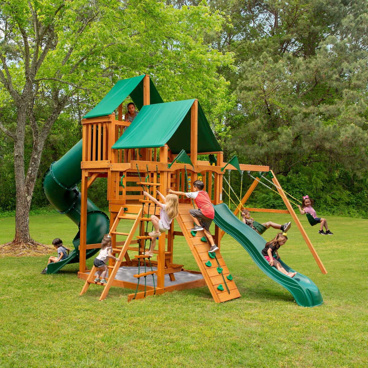 Gorilla Playsets Great Skye I Wooden Play Set with 2 Slides and Multiple Play Decks