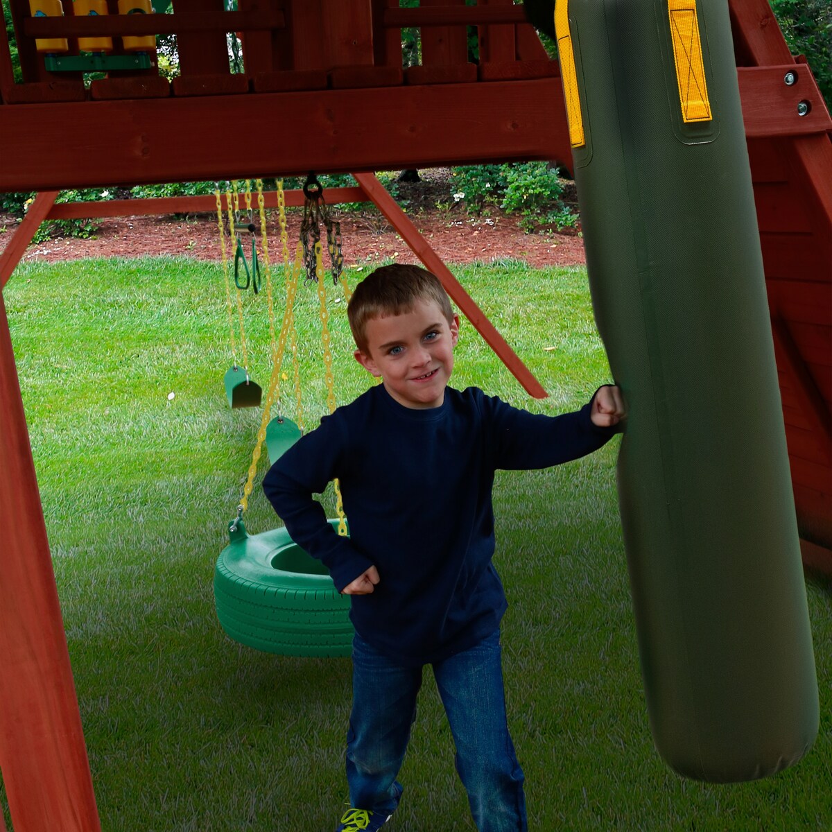 Gorilla Playsets Inflatable Punching Bag - Green with Yellow Straps