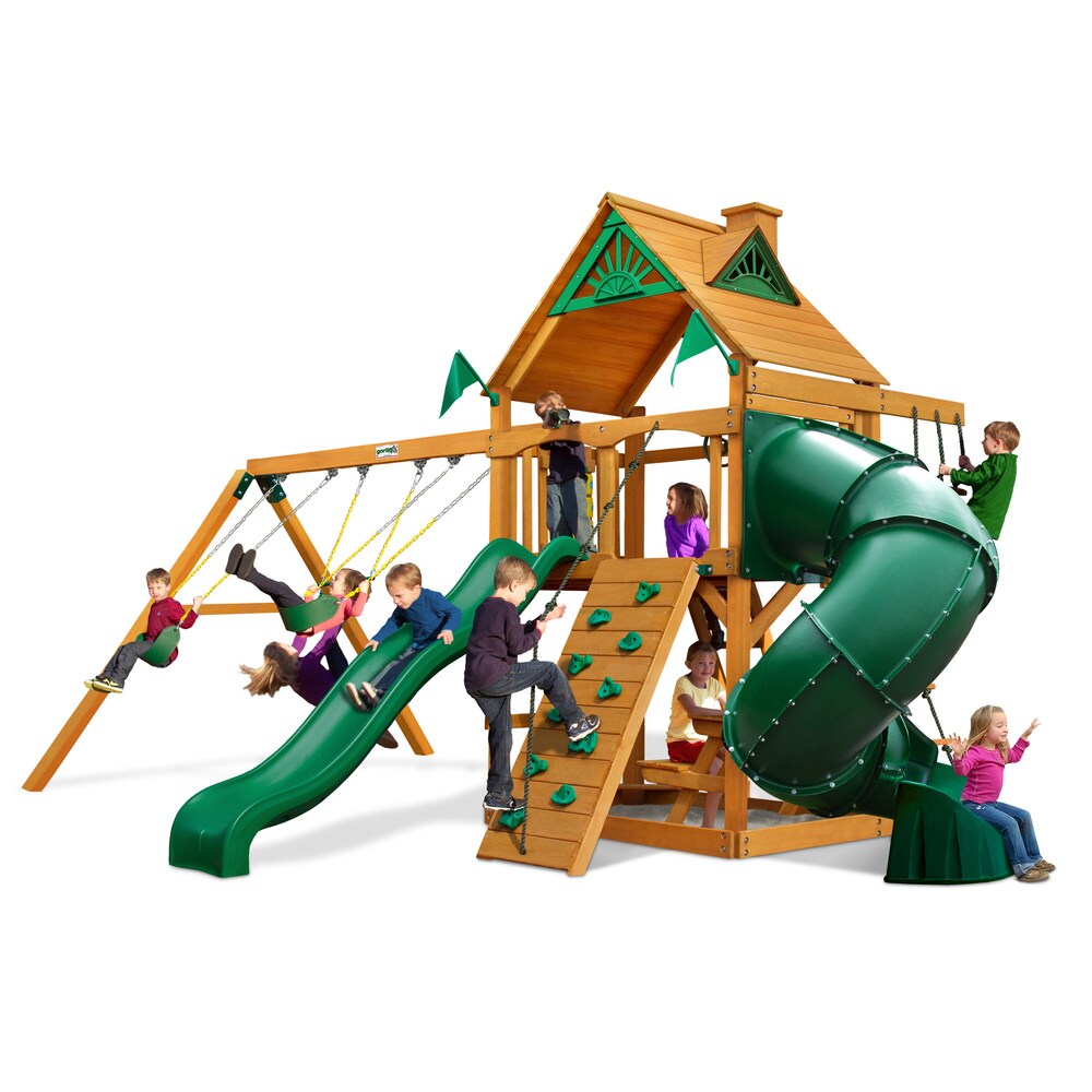 Gorilla Playsets Mountaineer Wood Swing Set with Tube Slide