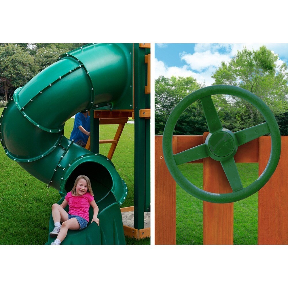 Gorilla Playsets Mountaineer Cedar Swing Set with Malibu Wood Roof and Timber Shield Posts