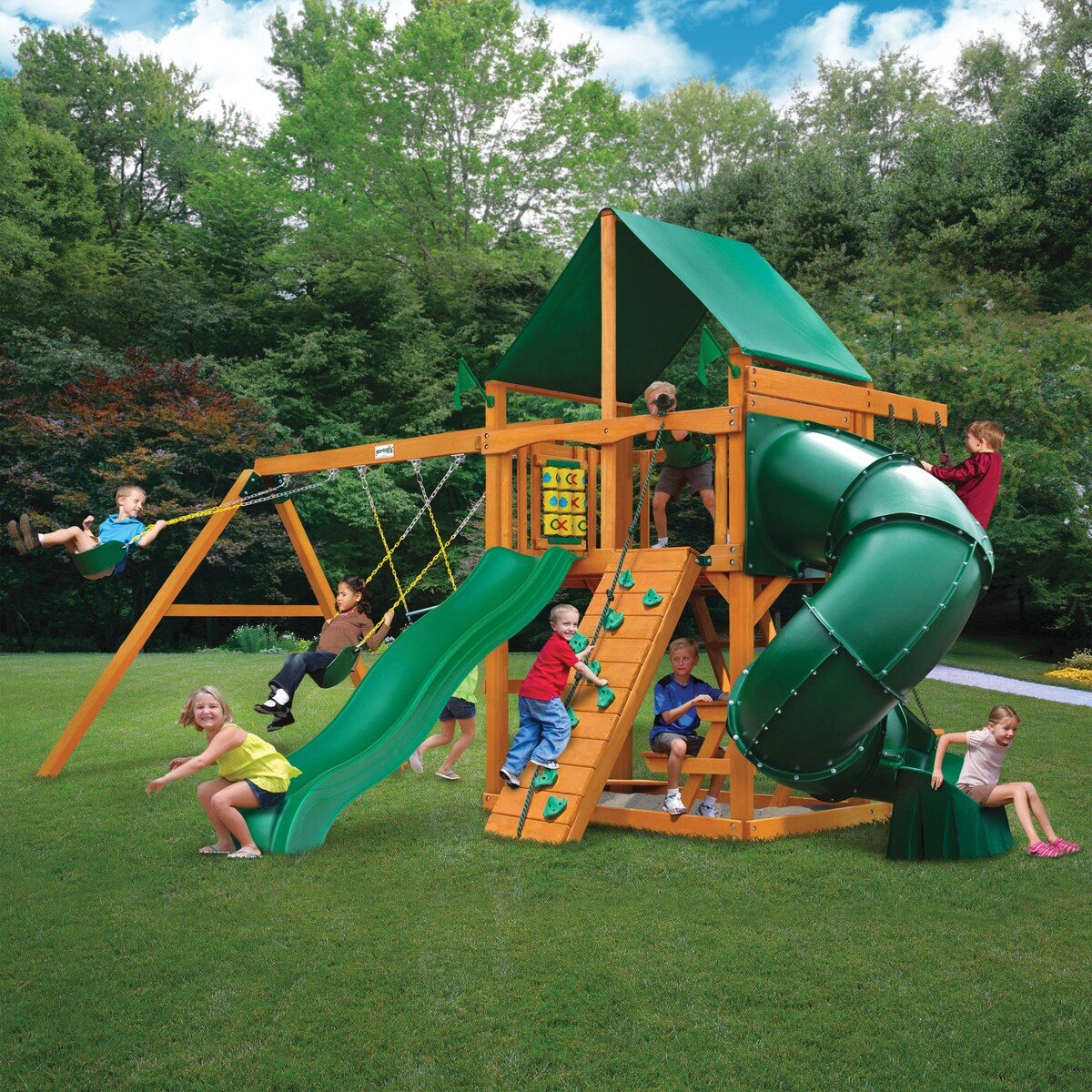 Gorilla Playsets Mountaineer Wood Swing Set with Tube Slide