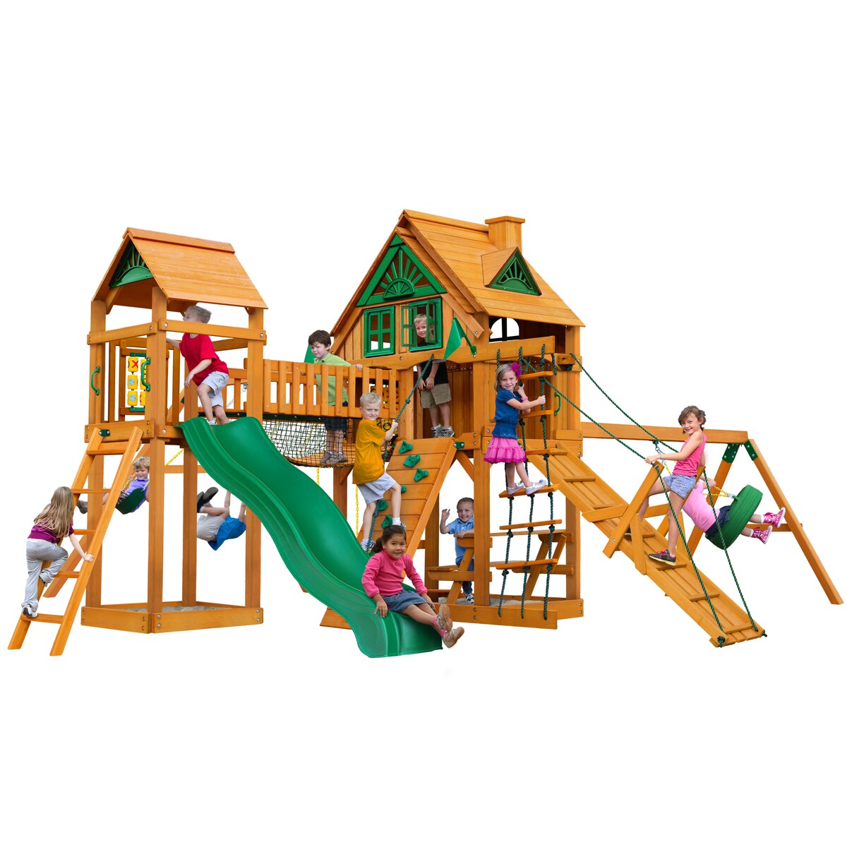 Gorilla Playsets Pioneer Peak Treehouse Wood Swing Set with Fort Add-On