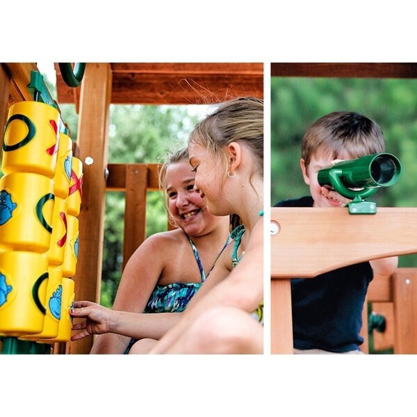 Gorilla Playsets Pioneer Peak Treehouse Cedar Swing Set with Fort Add-On and Timber Shield Posts