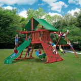 Gorilla Playsets Sun Valley I Wooden Swing Set with Green Vinyl Canopy and Rope Ladder