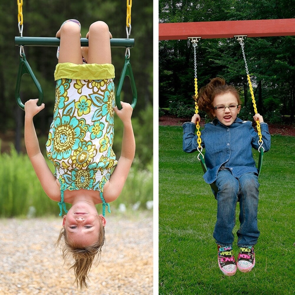 Gorilla Playsets Sun Valley I Wooden Swing Set with Green Vinyl Canopy and Rope Ladder