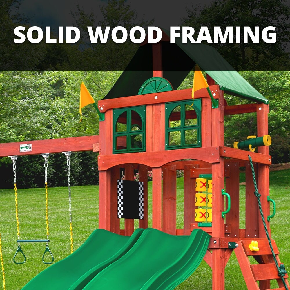 Gorilla Playsets Sweetwater Deluxe Wood Swing Set with Gray Slides