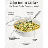 Gotham Steel Cream Ultra Nonstick Ceramic 5.5 Qt Jumbo Cooker Pan with Lid
