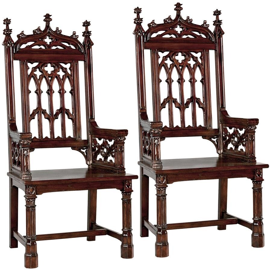 Design Toscano Gothic Tracery Cathedral Chair Set of Two - Brown