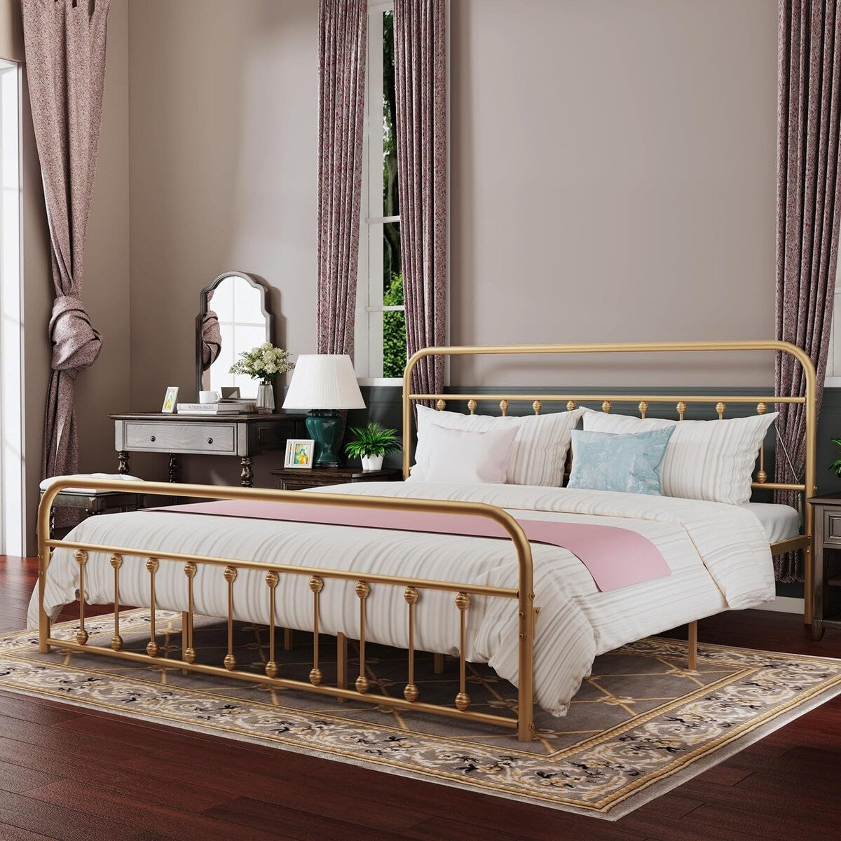 Goutwel Metal Bed Frame Victorian Vintage Style Headboard and Footboard