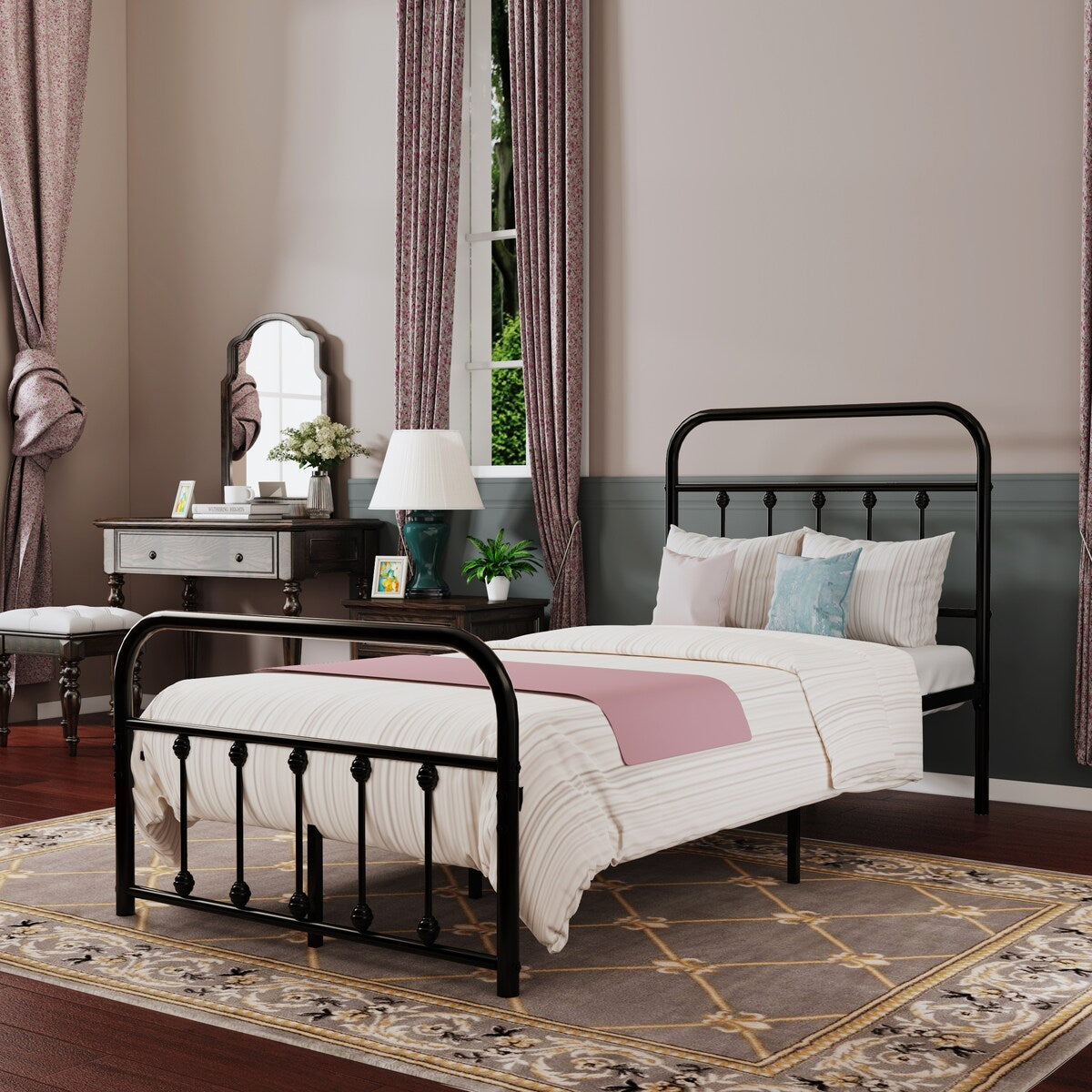 Goutwel Metal Bed Frame Victorian Vintage Style Headboard and Footboard