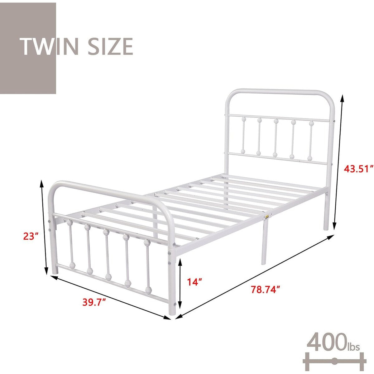Goutwel Metal Bed Frame Victorian Vintage Style Headboard and Footboard