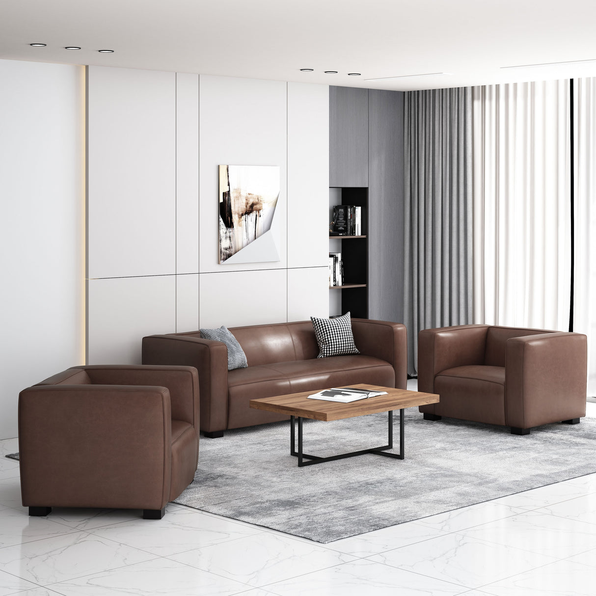 Goyette Faux Leather 3 Piece Club Chair and Sofa Set by Christopher Knight Home