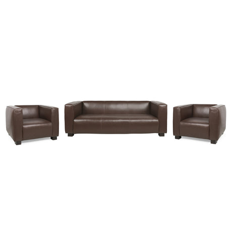 Goyette Faux Leather 3 Piece Club Chair and Sofa Set by Christopher Knight Home