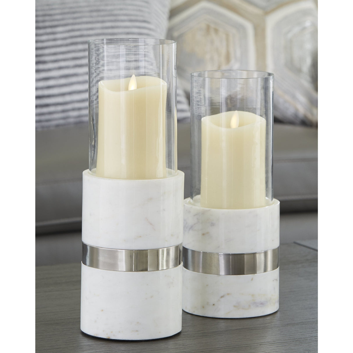 Gracelyn White Candle Holder Set, 2 Count - 4.5" W x 4.5" D x 13" H & 11" H