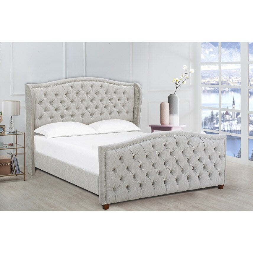 Gracewood Hollow Follett Tufted Wingback Upholstered Bed