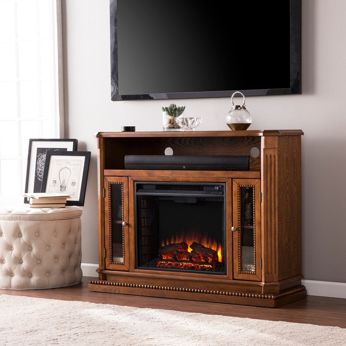 Gracewood Hollow Jack Brown Electric Fireplace Media Stand
