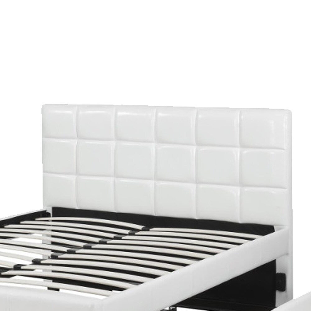 Gracious Wooden Full Bed with Trundle and SQU Tufted HB, White
