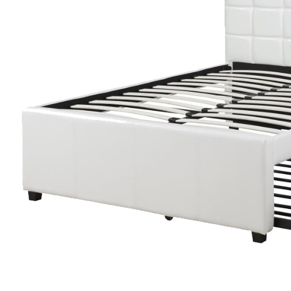 Gracious Wooden Full Bed with Trundle and SQU Tufted HB, White