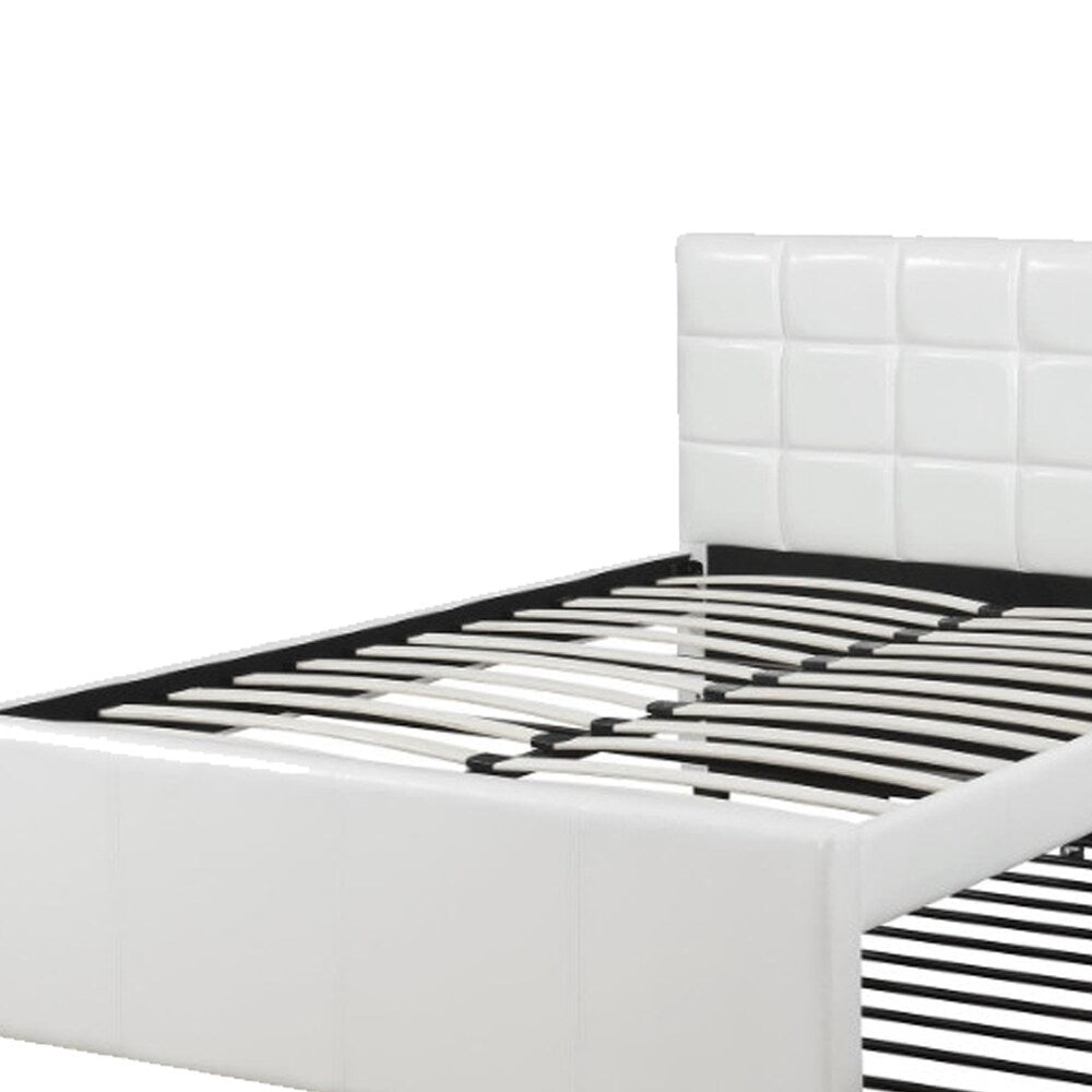Gracious Wooden Full Bed with Trundle and SQU Tufted HB, White
