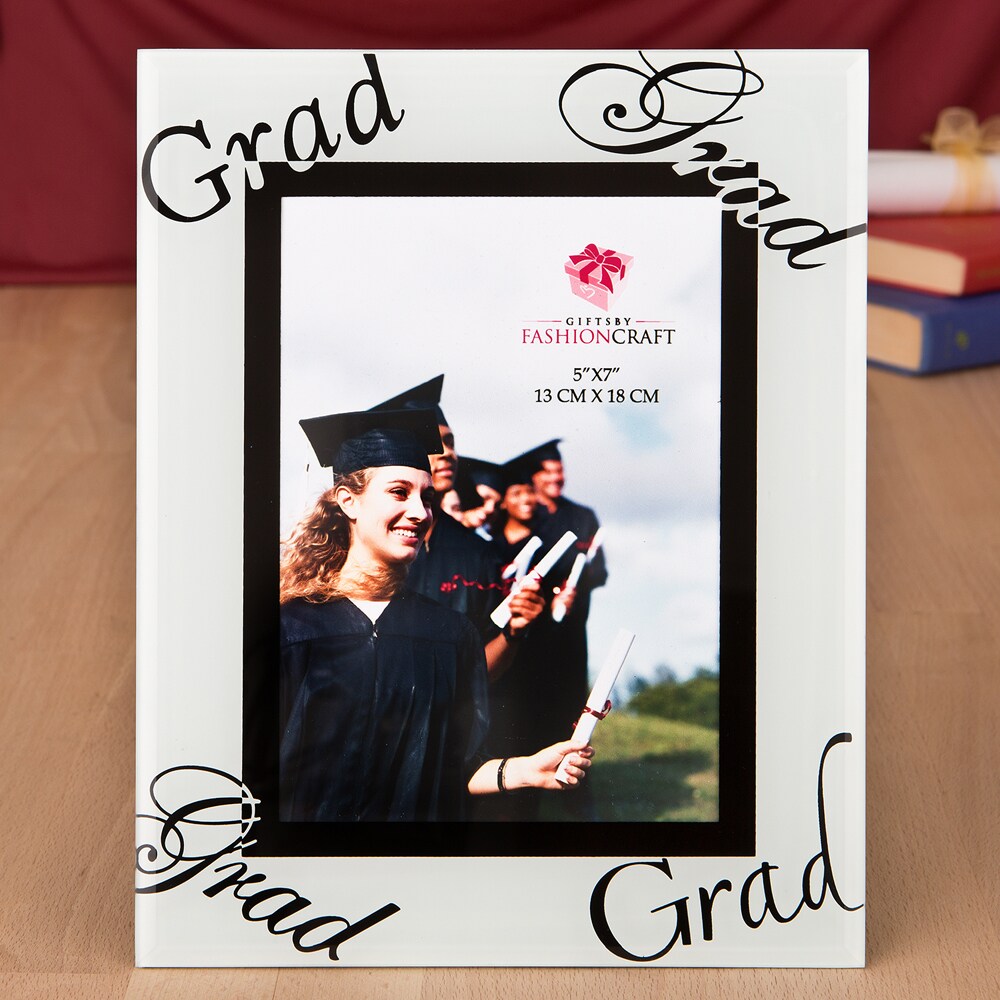 Graduation White/Black Glass 5 x 7 Picture Frame