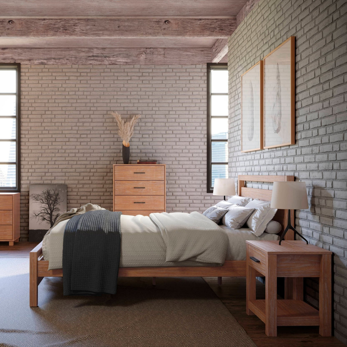 Grain Wood Furniture Solid Wood Loft Platform Bed