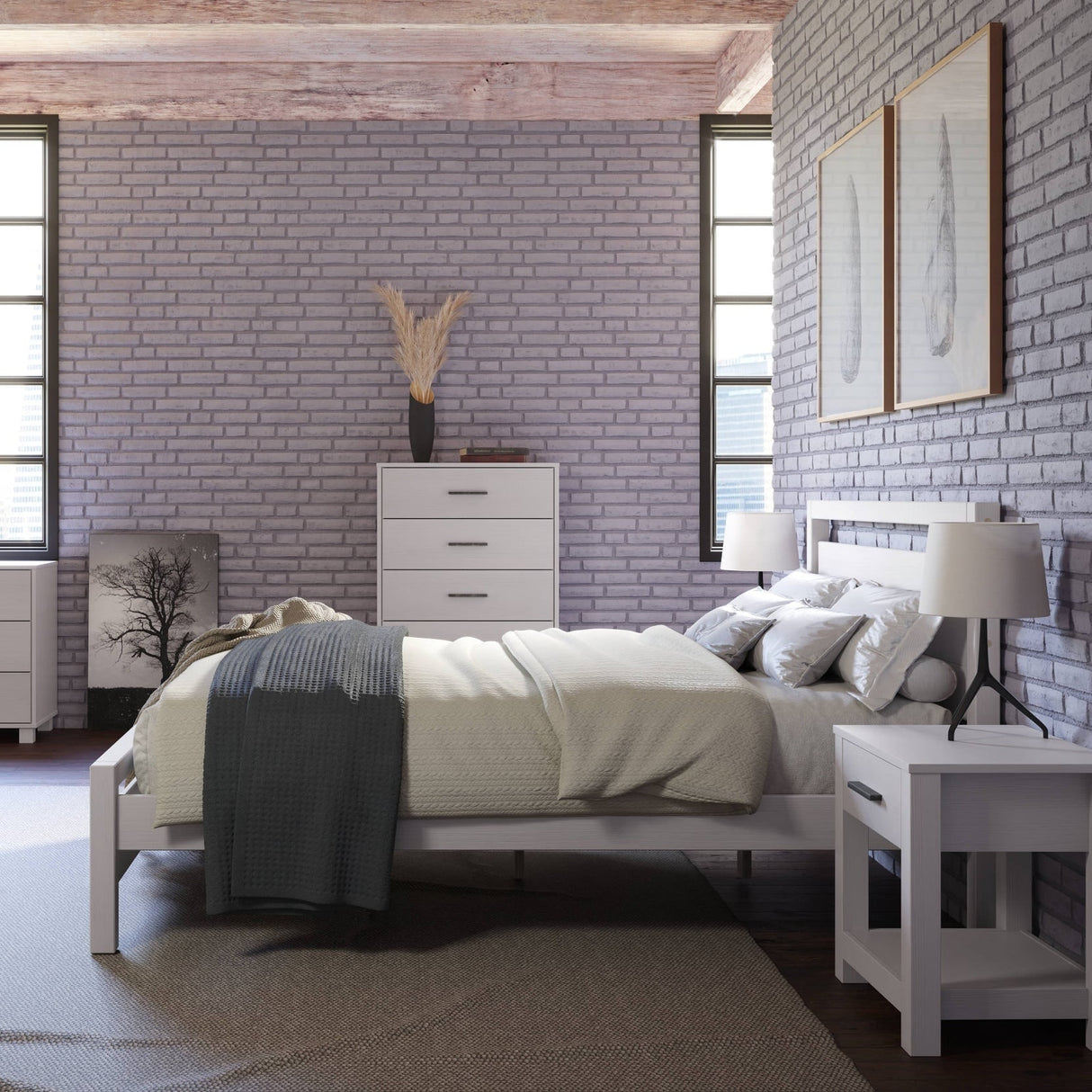 Grain Wood Furniture Solid Wood Loft Platform Bed