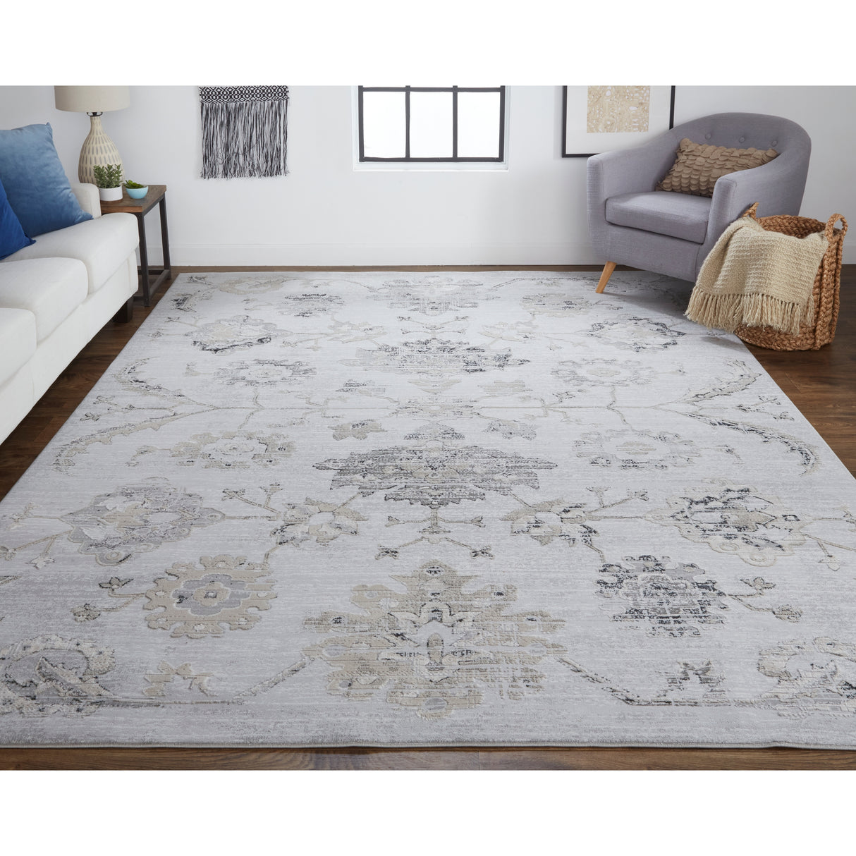 Adana Transitional Metallic Rug, Silver Gray/Ivory, Area Rug
