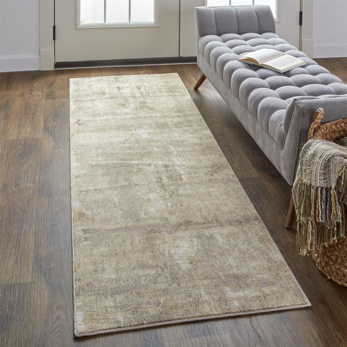 Frida Distressed Abstract Watercolor Accent Rug, Latte Tan/Gray