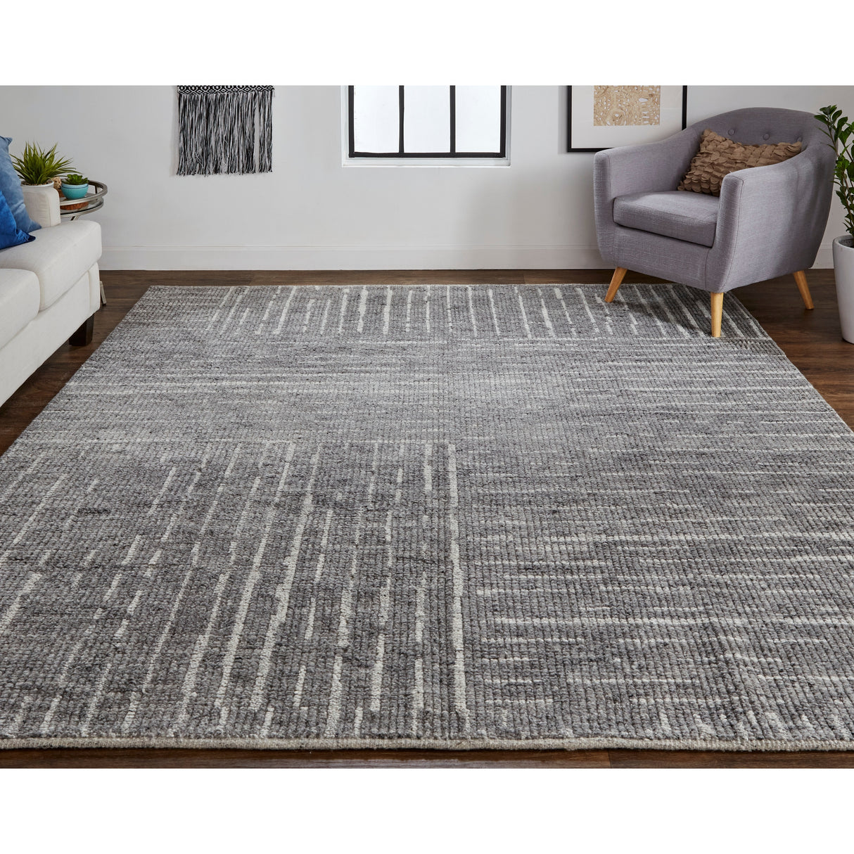Rheed Minimalist Eyelash Wool Rug, Silver Gray/Ivory, Accent Rug
