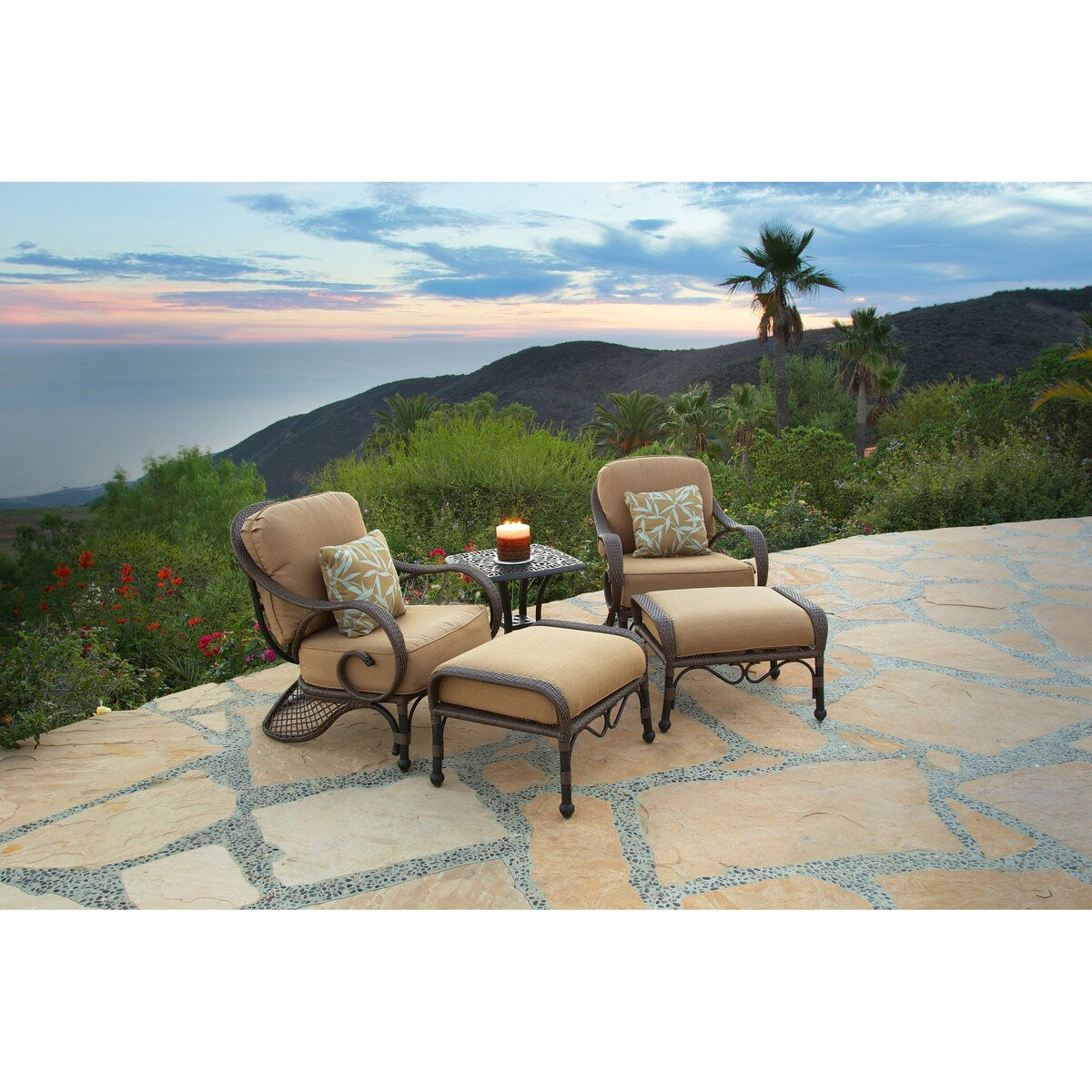 Grand Bonaire Weave Patio Club Chairs with Ottomans Set of 5