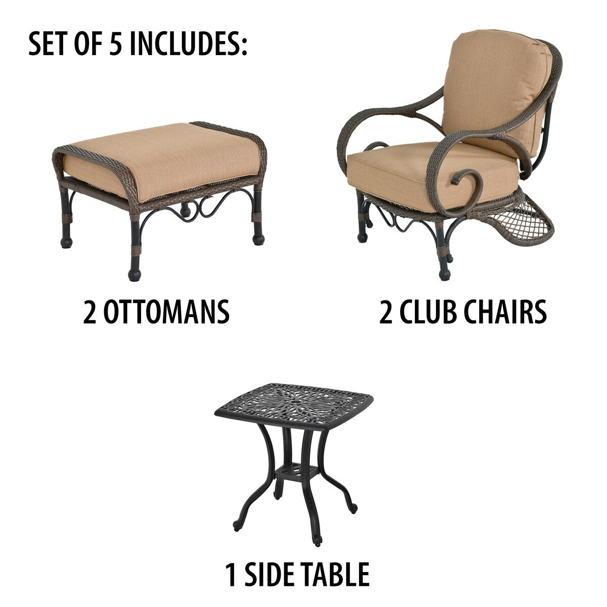 Grand Bonaire Weave Patio Club Chairs with Ottomans Set of 5