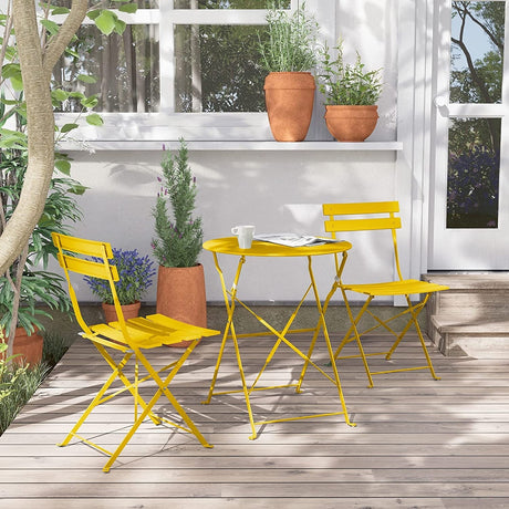 Premium Steel Patio Bistro Set, 3 Piece Patio Set of Foldable Patio Table and Chairs - N/A