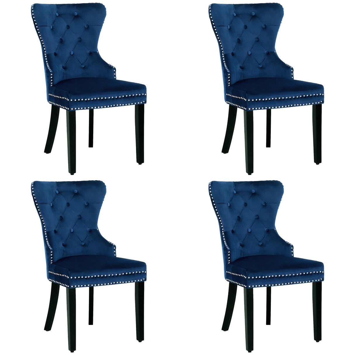 Grandview Tufted Wingback Dining Chair (Set of 4) with Nailhead and Ring Pulls