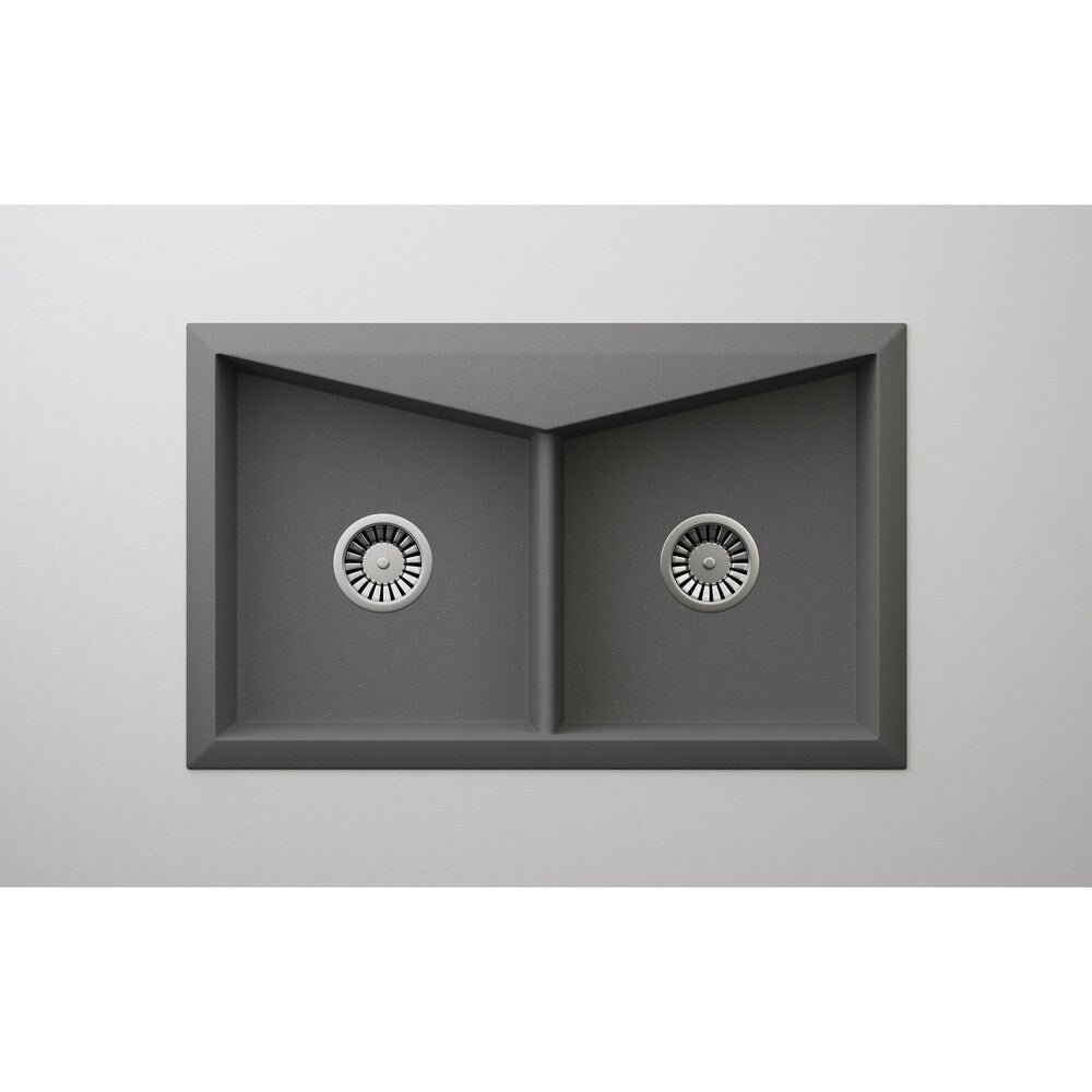 Lavello Granite Composite 30.5" Drop in Double Bowl Kitchen Sink Sorel 1 Hole, Grey