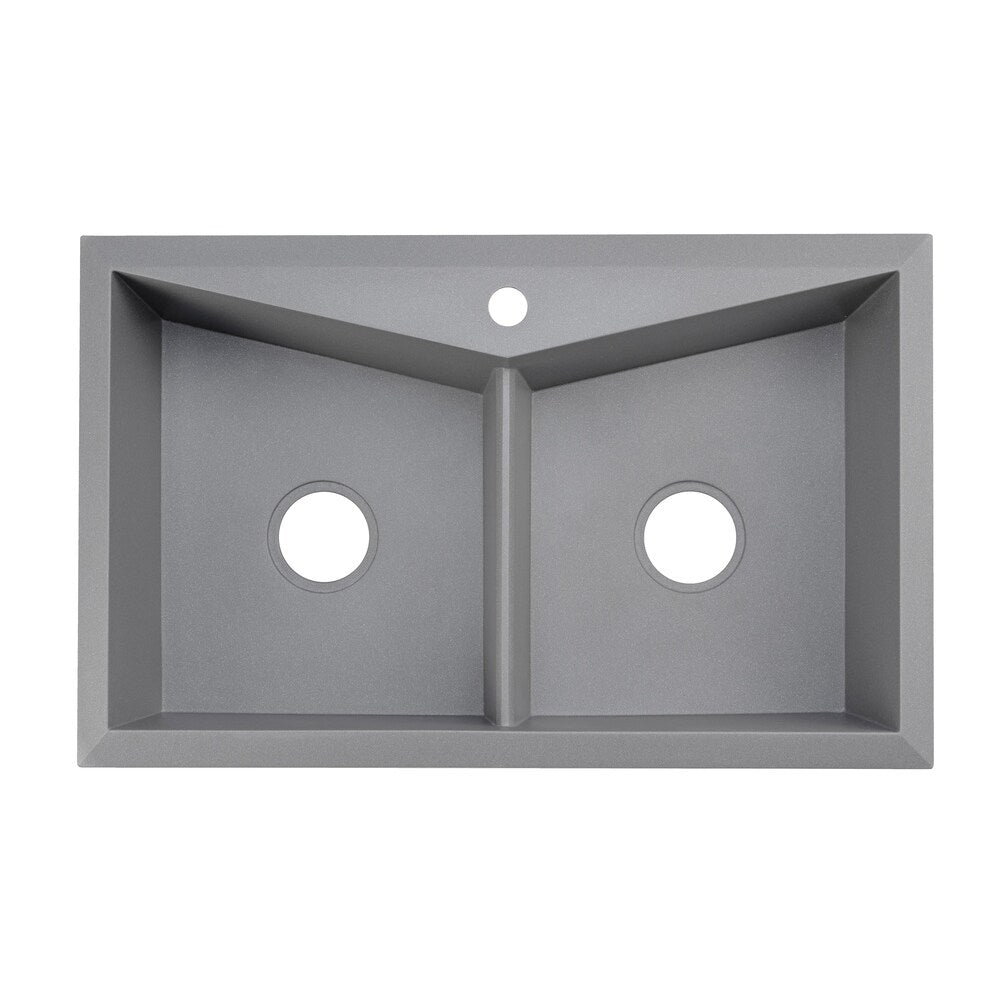 Lavello Granite Composite 30.5" Drop in Double Bowl Kitchen Sink Sorel 1 Hole, Grey