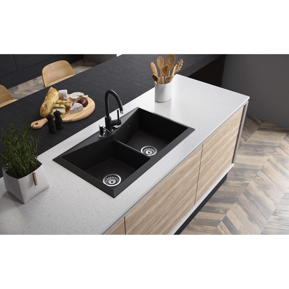 Lavello Granite Composite 30.5" Drop in Double Bowl Kitchen Sink Sorel 1 Hole, Grey