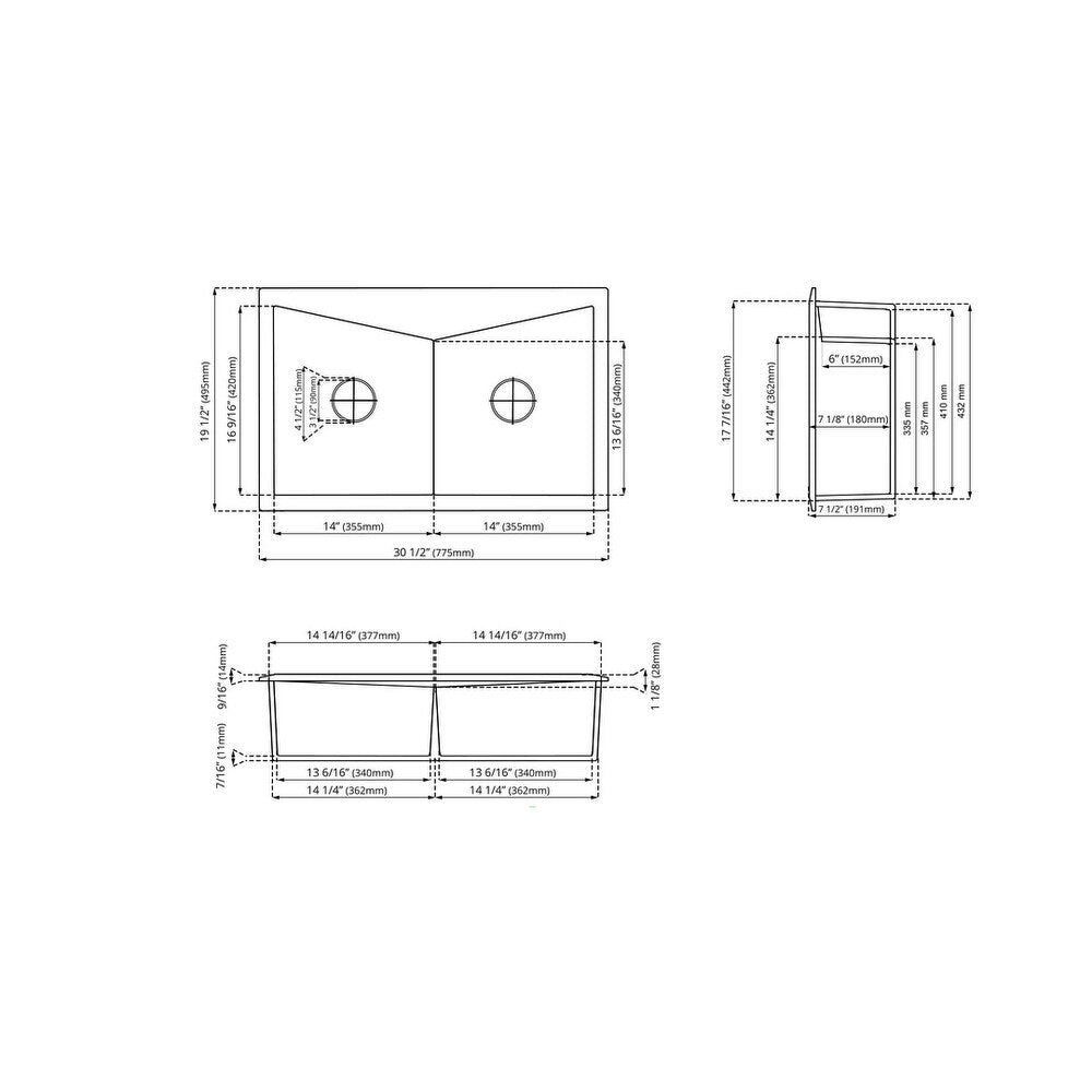 Lavello Granite Composite 30.5" Drop in Double Bowl Kitchen Sink Sorel 1 Hole, Grey