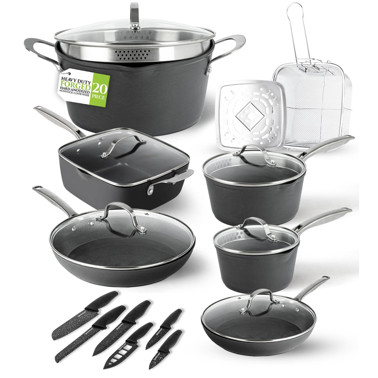 Granitestone Armor Max 20 Piece Hard Anodized Nonstick Cookware Set