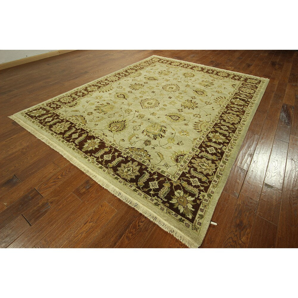 T579 Grey Double Knotted Chobi Oushak Handmade Wool Oriental Area Rug - 8' x 10'