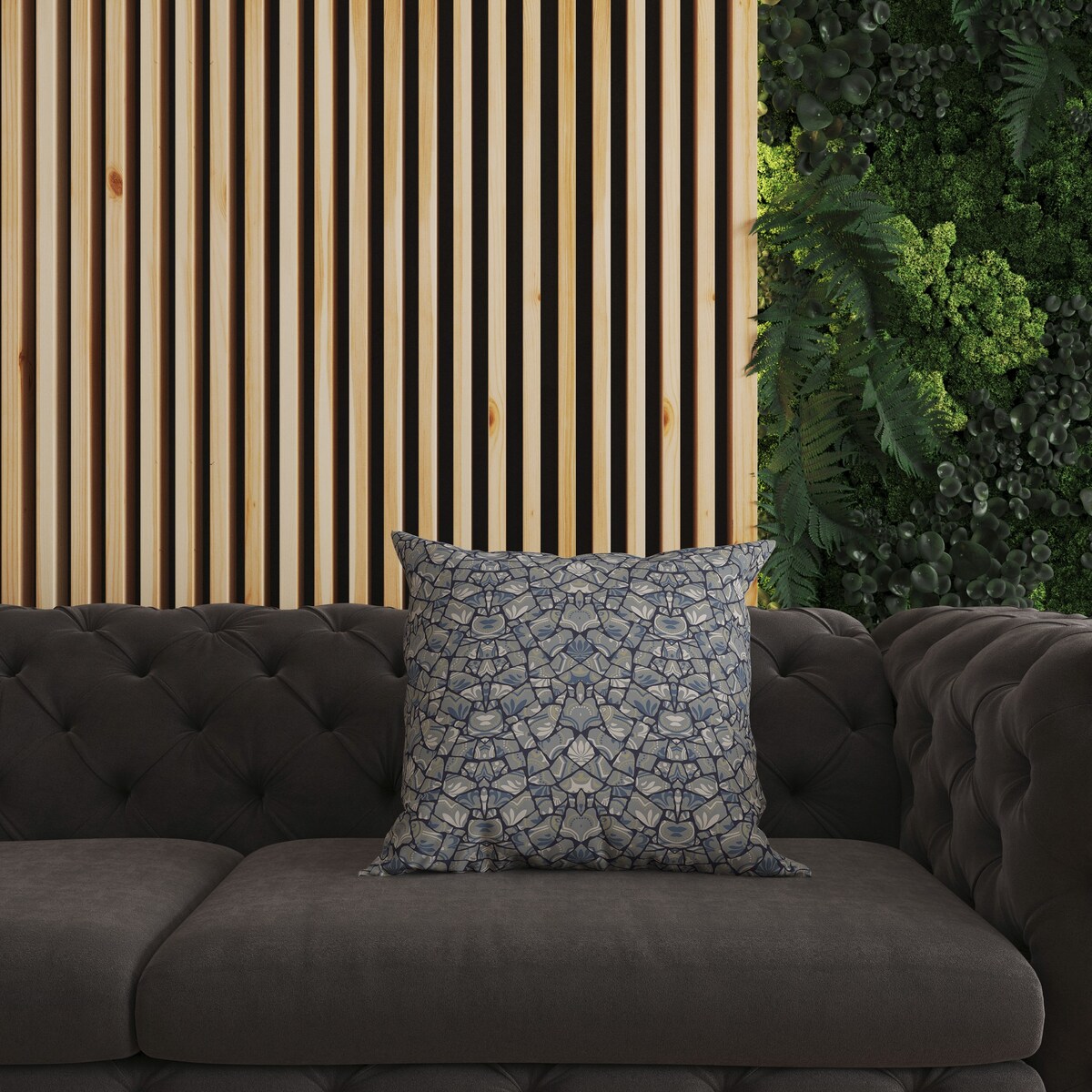 Gray And Blue Wildflower Lagoon Indoor/Outdoor Throw Pillow Zipper