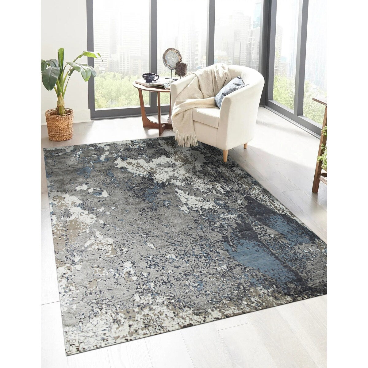 Gray Contemporary Abstract Hand Crafted Area Rug - 5'3 x 7'6