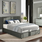 Gray Full Size Linen Upholstered Platform Bed with 4 Drawers