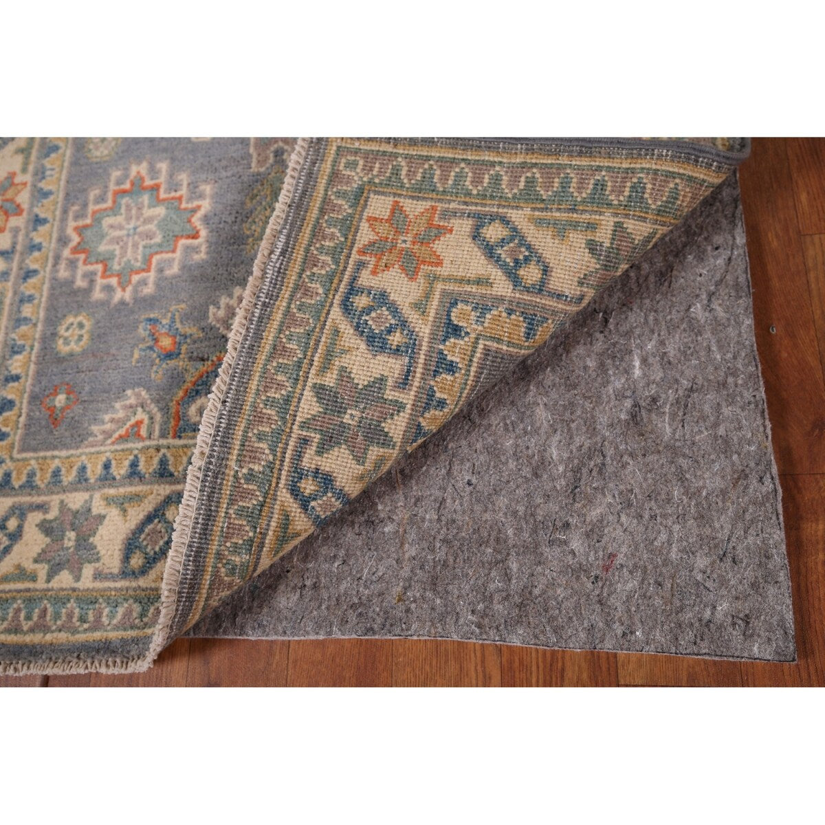 Gray Geometric Kazak Accent Rug Hand-Knotted Foyer Wool Carpet - 2'8" x 4'1"