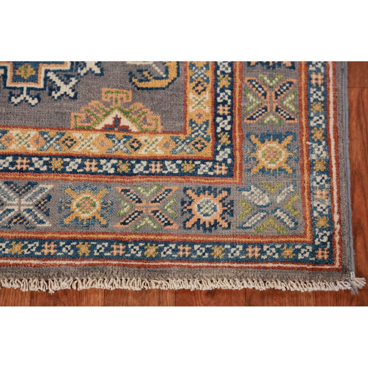 Gray Geometric Kazak Foyer Rug Handmade Wool Carpet - 2'8"x 4'0"