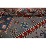 Gray Geometric Kazak Oriental Area Rug Hand-Knotted Wool Carpet - 6'7" x 10'2"