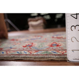 Gray Geometric Kazak Runner Rug Hand-Knotted Wool Carpet - 2'9" x 12'8"